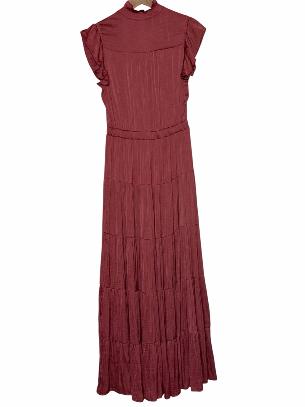 PINCH Mauve Tiered Maxi Dress Boho Flutter Sleeve Prairie Cottagecore M - Picture 6 of 9